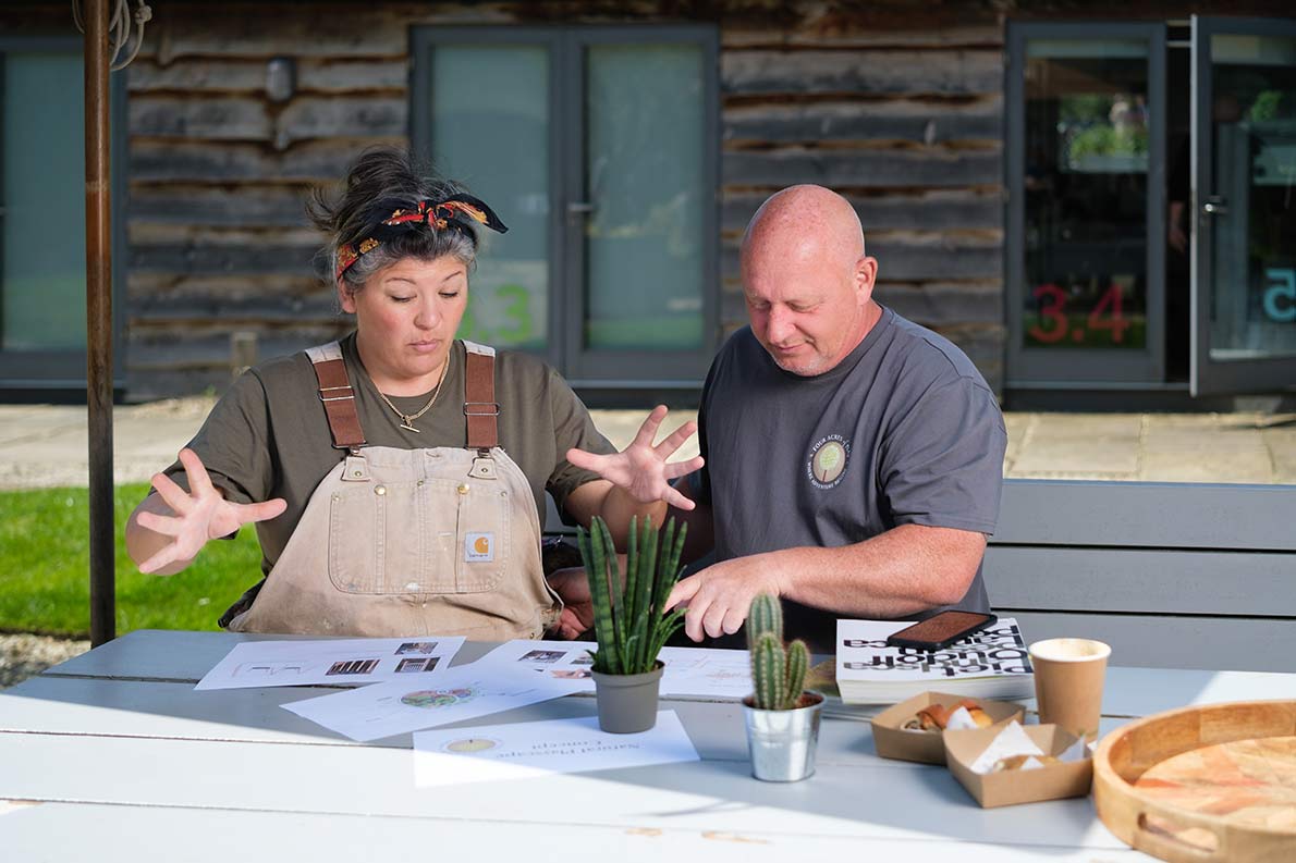 Lisa and Lee discussing play area design