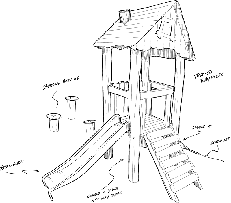 Drawing of a themed playhouse